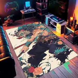 Demon Slayer Anime 07 Cartoon Printed Carpet, Flower Pattern Rugs, Home Living Room Bedroom Office Chair Under Rug, Gift for Family and Friends for Festive Occasions, Christmas Decorative Rug
