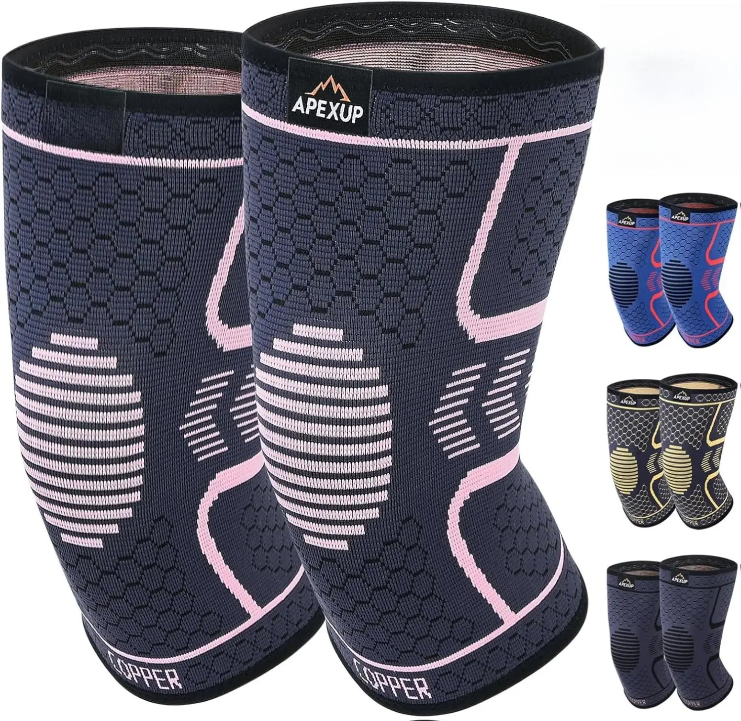 APEXUP Compression Knee Brace for Women, Copper Compression Sleeve for Knee Support, Arthritis Pain Relief, Meniscus Tear, ACL, Running
