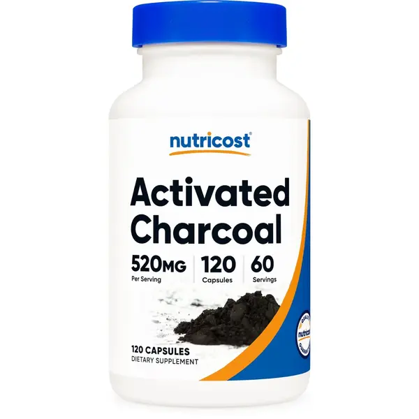 Nutricost Edible Organic Coconut Activated Charcoal Dietary Capsules - 120 Count, 520mg High-Quality Healthcare Nutrition & Wellness Supplement