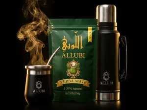 ALLUBI Yerba Mate Kit - 1L Stainless Steel Insulated Thermos, Traditional Cup with Bombilla, 250g Herbal Leaves for Hot/Cold Beverages