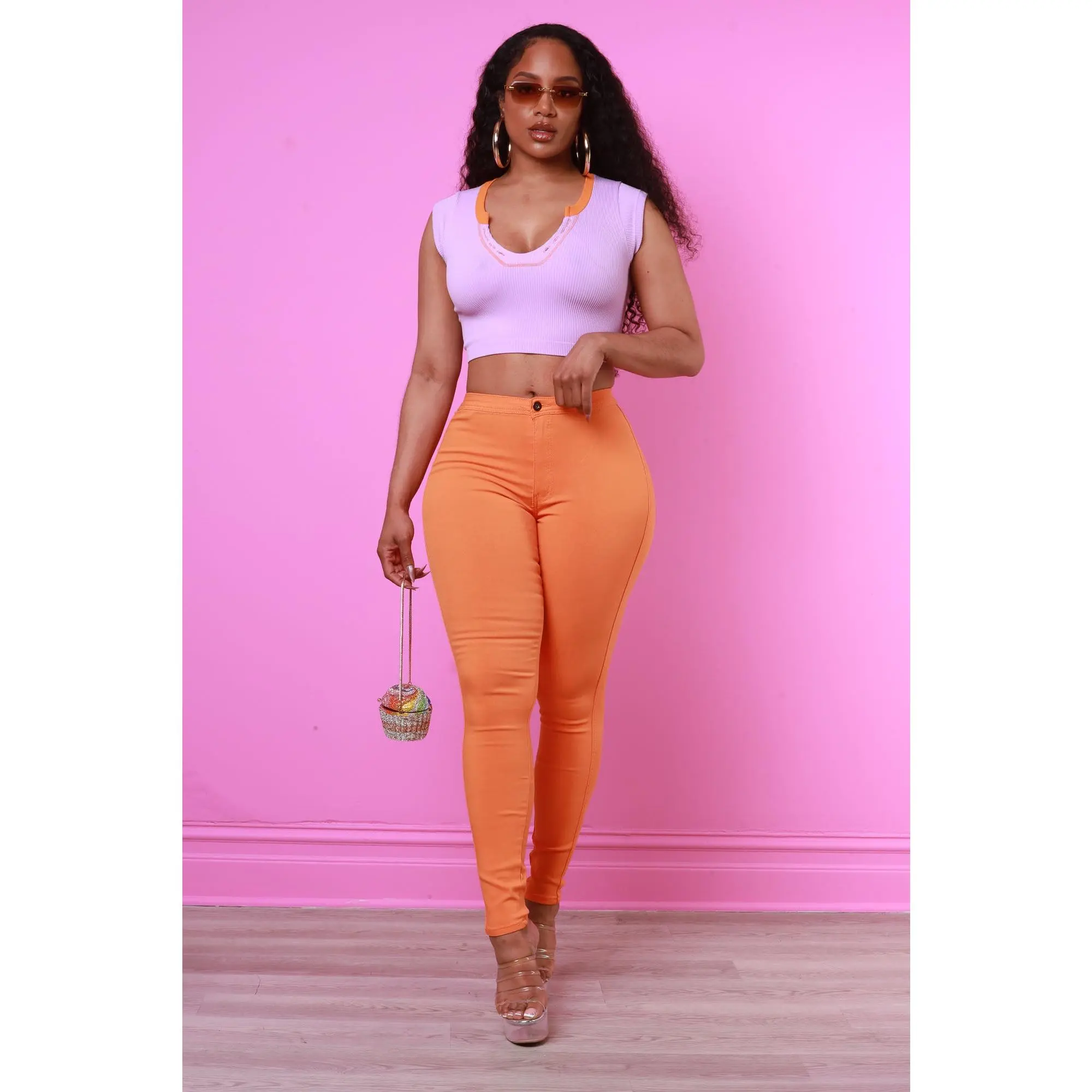Super Swank High Waist Stretchy Jeans - Orange