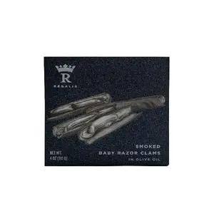Regalis Conservas, Smoked Baby Razor Clams, Spanish Tinned Seafood, 12/110g