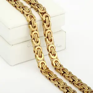 7mm Men'S Women Chain Golden Flat Byzantine Stainless Steel Necklace 18"-30"
