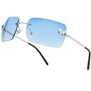 knliwkm Rimless Rectangle Y2k Sunglasses for Women Men Cute Small Clear Frameless Tinted Lens 2000S Fashion Shades Butterfly