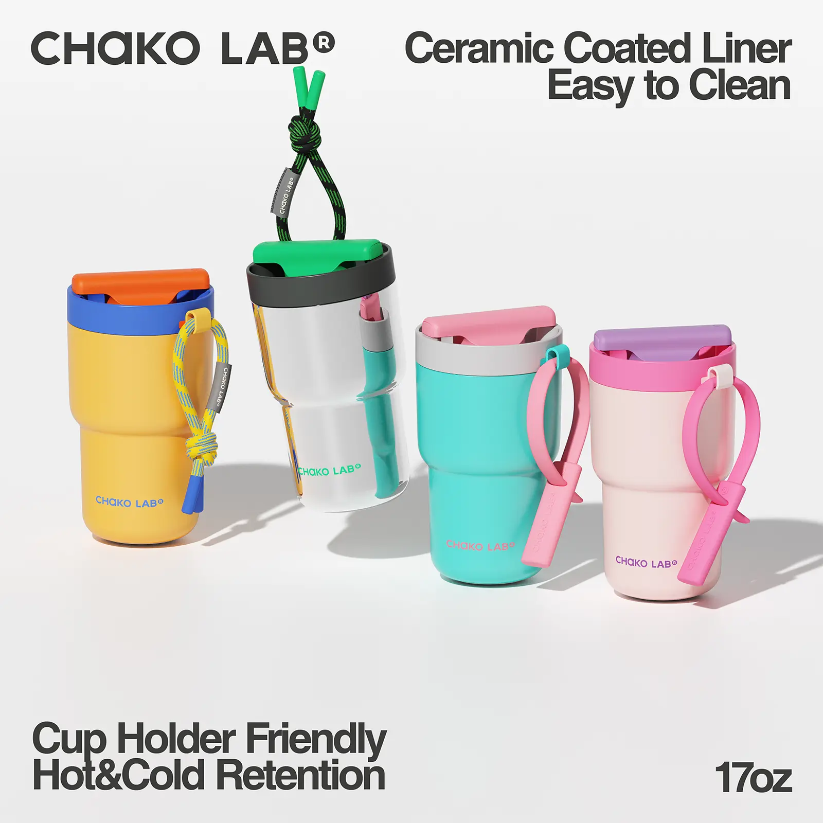 CHAKOLAB Portable Vacuum Insulated Flask - 530ml Ceramic-Lined Tumbler with Silicone Components, Preservation for Coffee & Daily Use (Vacuum Insulated Tumbler, Flasks)