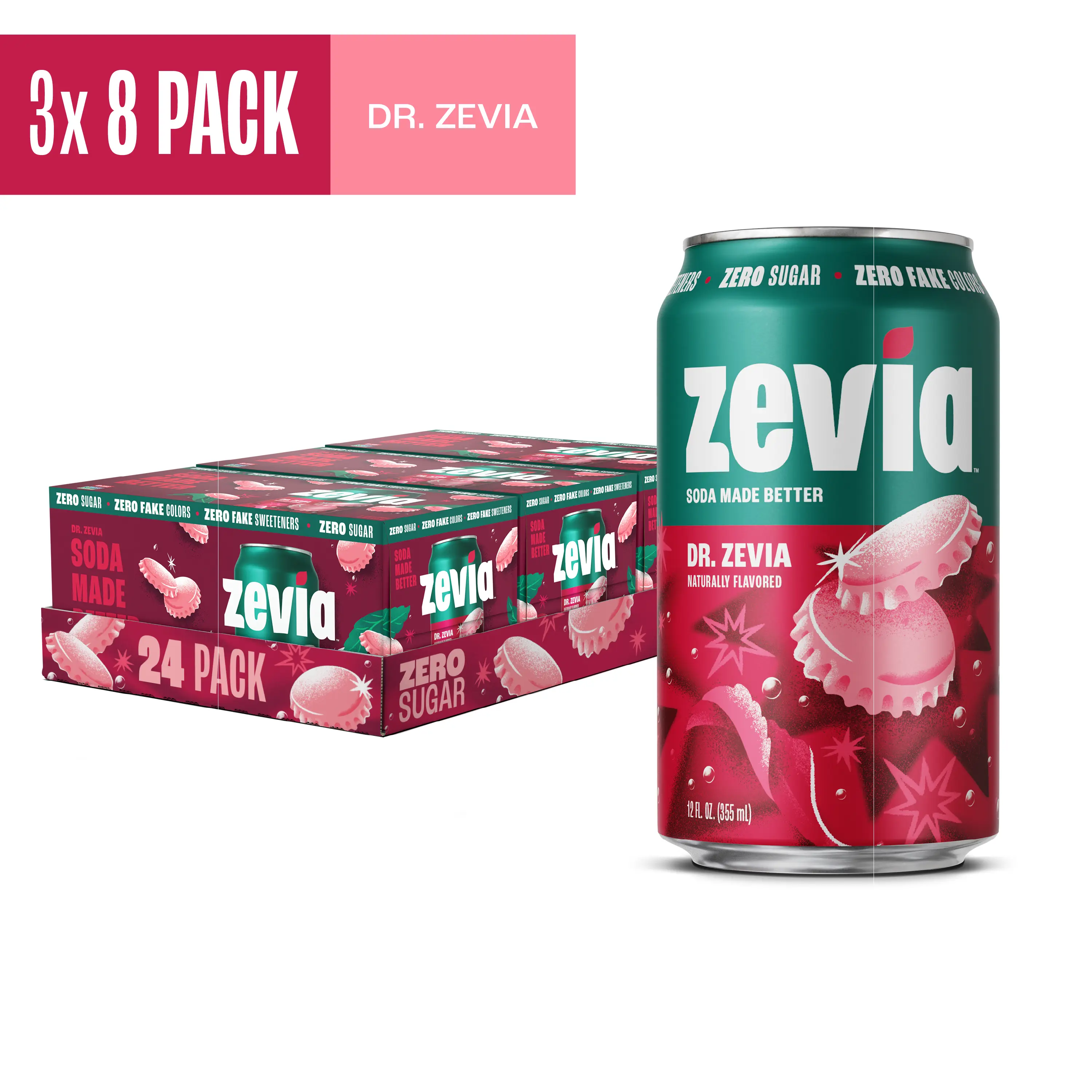 (3 Packs) Zevia Zero Calorie, No Sugar Dr. Zevia Soda Pop, 12 fl oz, 8 Pack Cans
