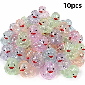 10pcs Shiny Transparent Glass Ducks, Cute Glitter Colorful Ducks, Pool Party Decor, Desk Ornament, Birthday Gift for Kids and Adults