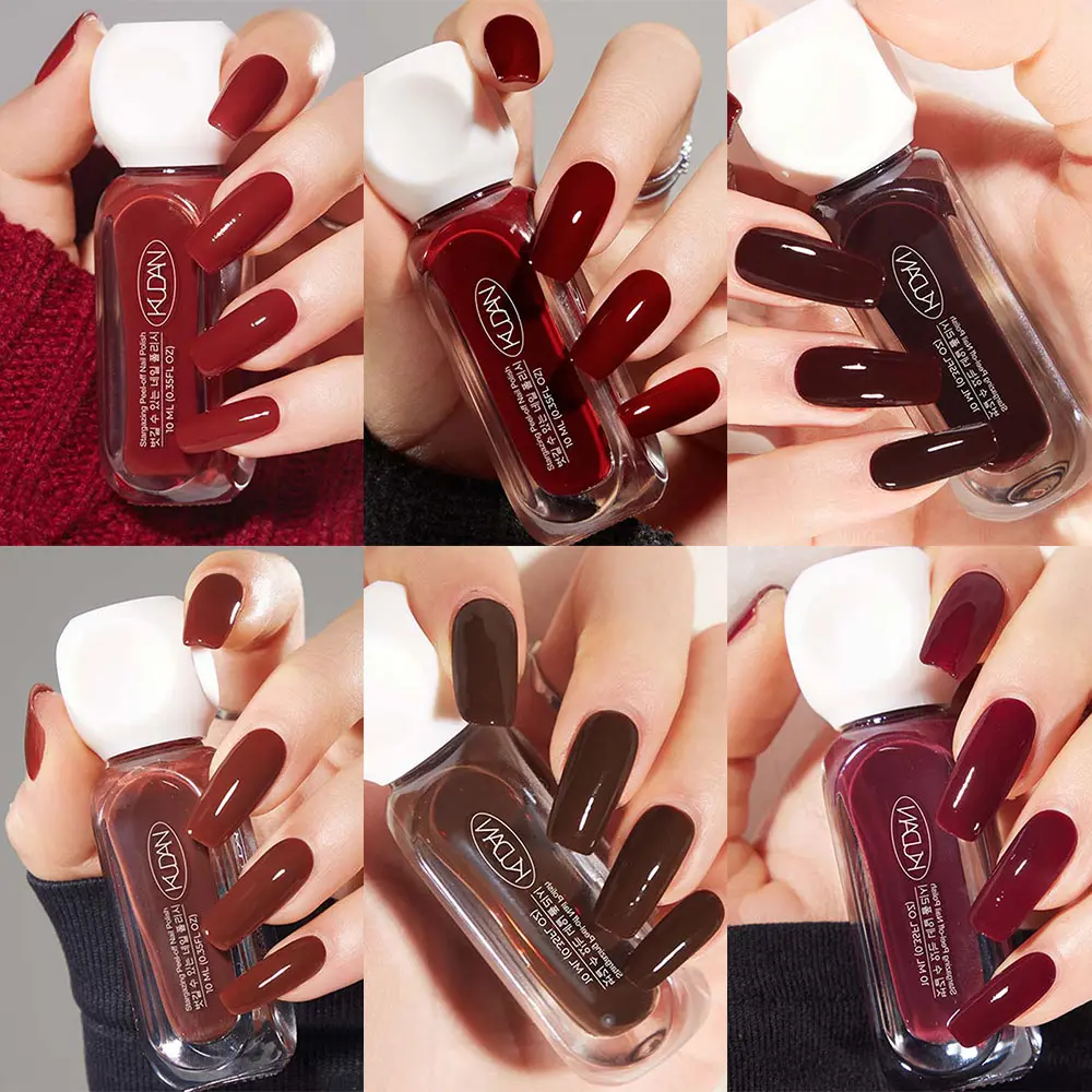 6pcs Water-Based Peel Off Finger Nail Polish Set, Coffee Brown Fall Winter Colorful Glitter Polish Quick Drying Nail Art DIY French Manicure Manicure Varnish for Nails Kit