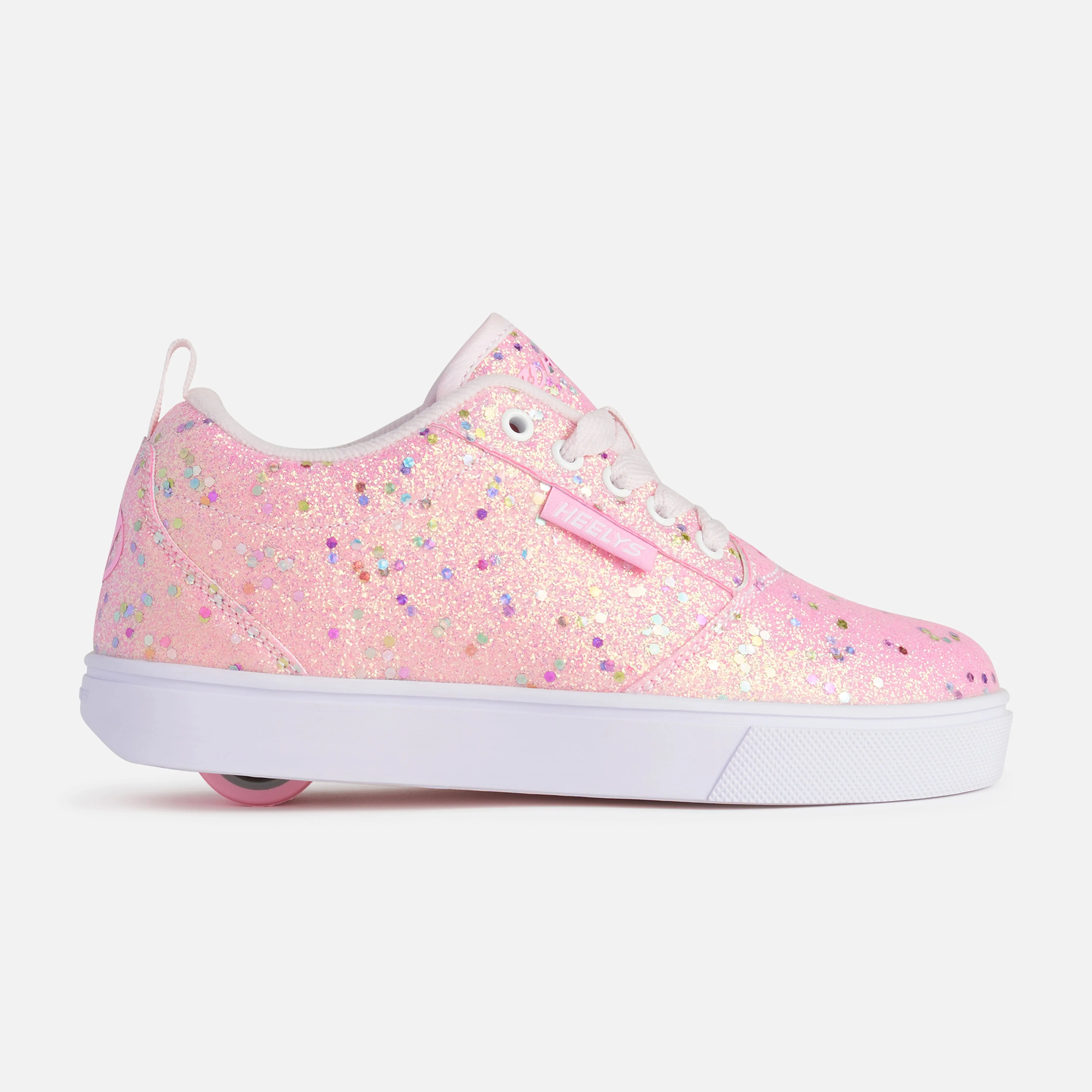 HEELYS Women's Pro 20 Glitter Low Top Sneakers with Wheels, Everyday Casual Shoes with a Sparkling Upper and Padded Collar, Trainer, Woven, Glitter Finish, Casual Wear, Rubber, Lace-Up, Abec 5 Bearings, Choose Your Size, Cushioned, Footwear, Sports Shoes,