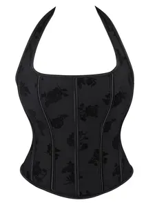 Women's Sexy Backless Halter Neck Corset Top, Floral Waist Cinching Shapewear, High Waist Shapewear, Tight Fit Design for Party and Daily Wear