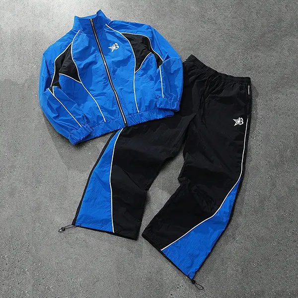 Men's Retro Color Block Windproof Tracksuit Set, Full-Zip
