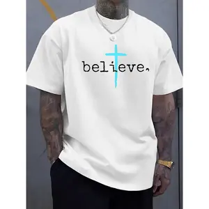Men’s Believe Cross Christian Faith Graphic T-Shirt Religious Inspirational Tee