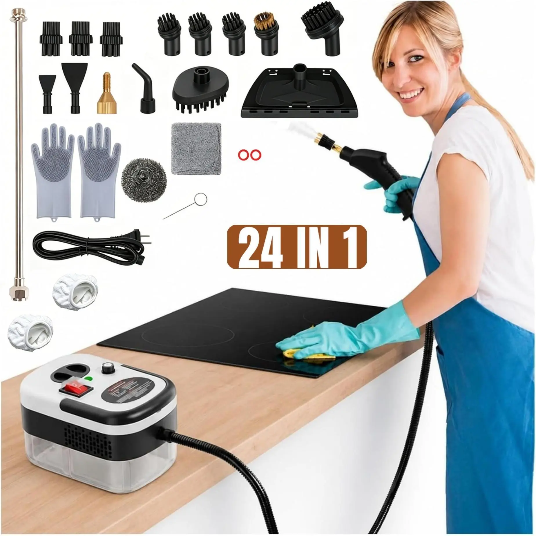 2500W Handheld Steam Cleaner, 6-Level Adjustable Steam, 3-5 min Heat-Up, Accessory Kit, Kitchen Grease, Tile & Upholstery