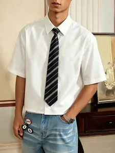 Men's Shirt with Tie: Features a pre-tied, knot-free tie design. Crafted from lightweight, breathable fabric, it is versatile enough for both layering and wearing solo—perfect for academic, everyday, and streetwear styles. An ideal choice for graduation.