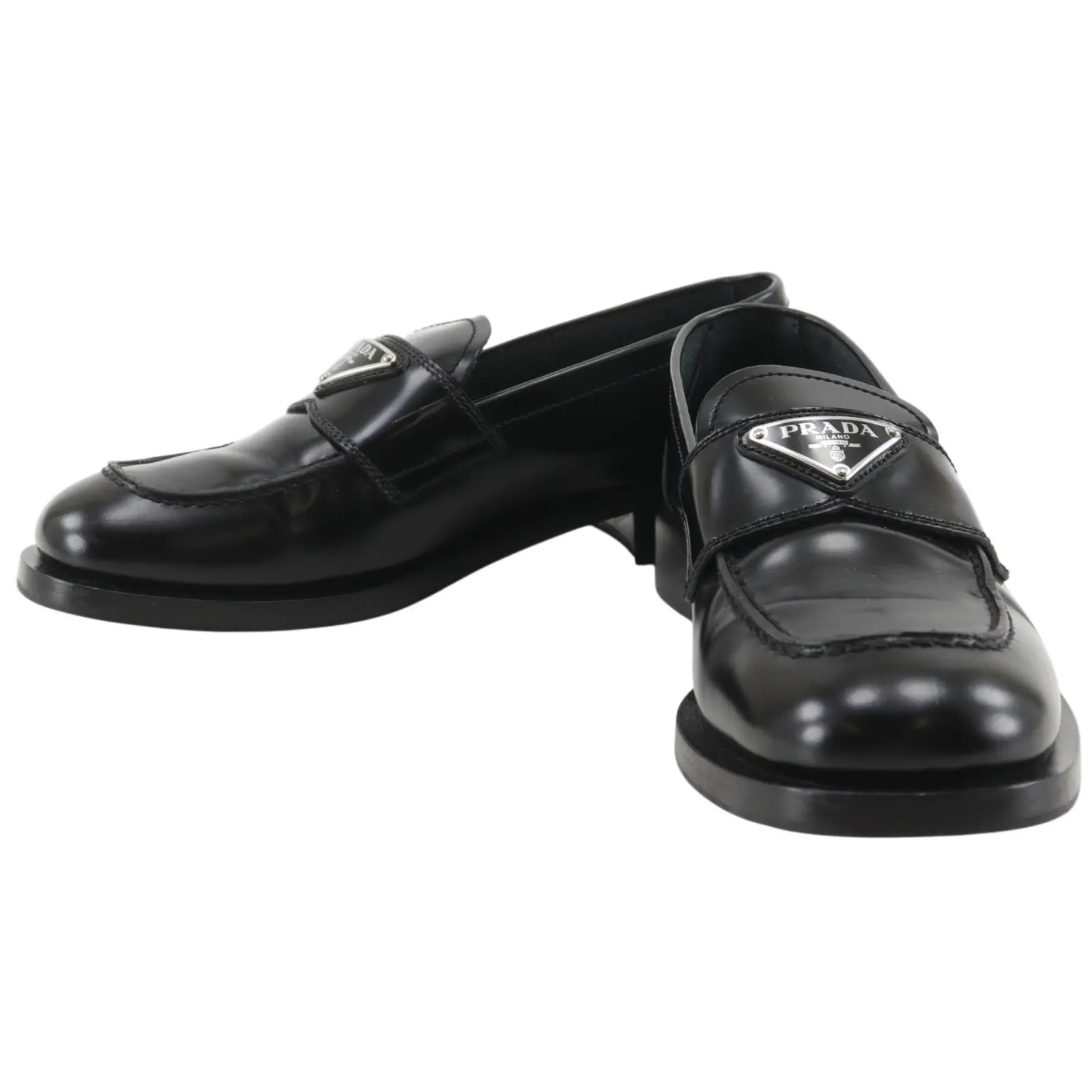 Pre-owned PRADA Patent Leather Small Leather Goods Brushed Leather Loafers