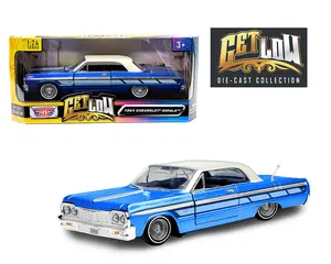 Motormax 1964 Chevrolet Impala Lowrider Hard Top Candy Blue Metallic with Cream Top Get Low Series 1:24 Diecast Model Car