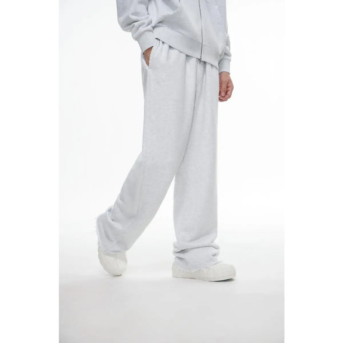 Women's Cotton Oversized Mr. Fleece Wide Leg Pants - Light Grey, Matching Hip-Drape Fabric, Loose Relaxed Fit, Essential Comfortable Everyday Basic Bottoms, Loose Fit Pants, Broad-Leg Pants