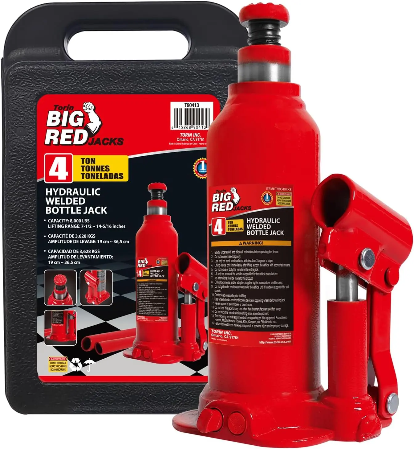 T90413 Hydraulic Bottle Jack with Case, 4 Ton (8,000) Capacity