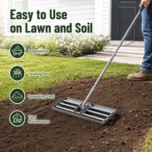 Lawn Leveling Rake 29.3 x 9.4 Inch Soil Leveling Rake with 79.5 Inch Detachable Long Handle, Metal Lawn Leveling Tool for Yard, Garden, Farm, Sand, Dirt, Compost, Topdressing