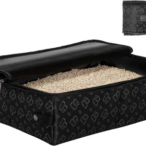 PETSFIT Travel Portable Cat Litter Box with Lid for Medium Cats & Kitties, Leak-Proof, Waterproof Standard Collapsible Litter Box Perfect for Hotel/Lawn/Car