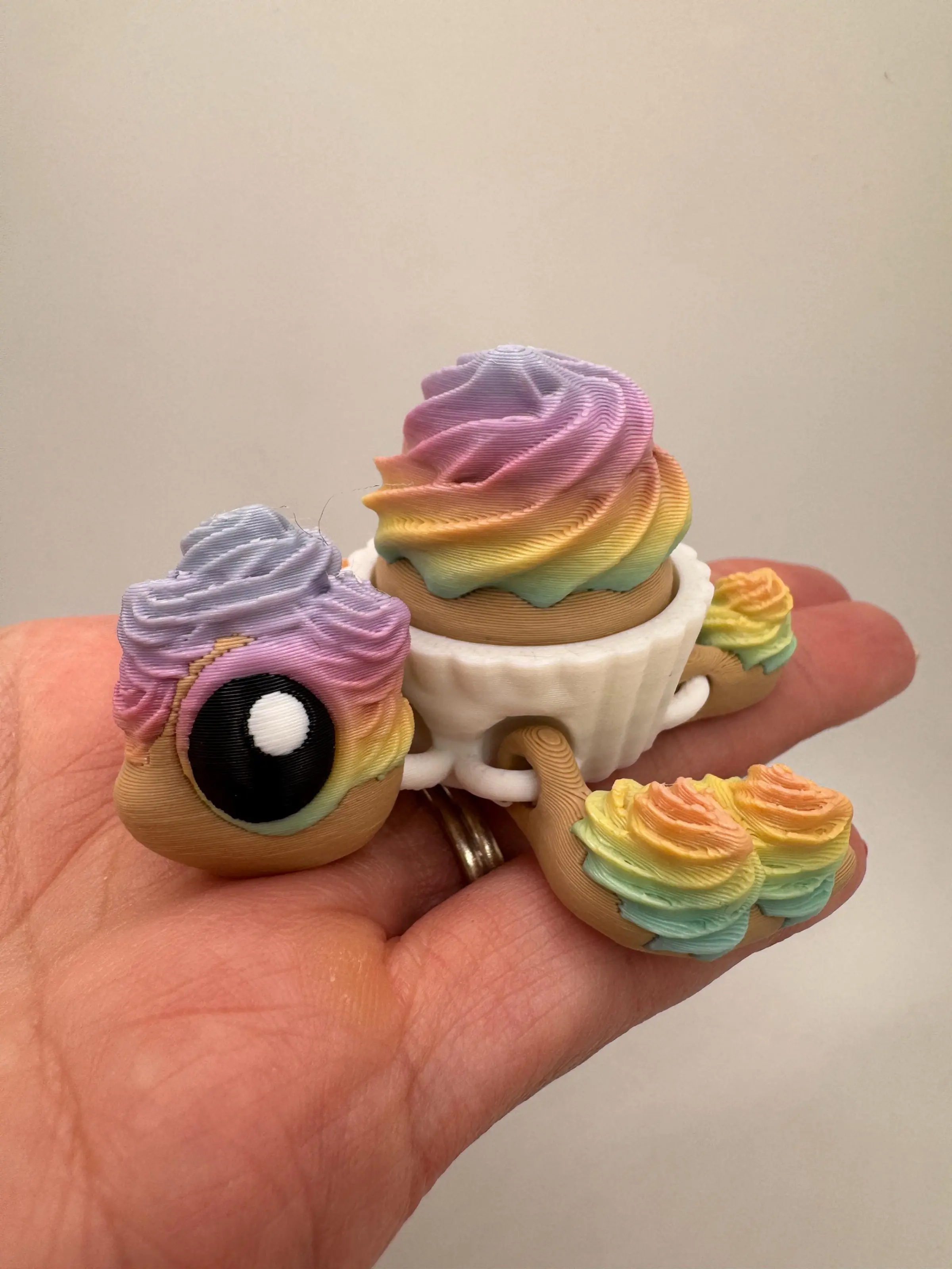 3D Printed Birthday Cupcake Turtle Clicker, Cute Cupcake Fidget Toy, Rainbow Frosting Turtle, Kawaii Desk Buddy, Sensory Clicker Gift