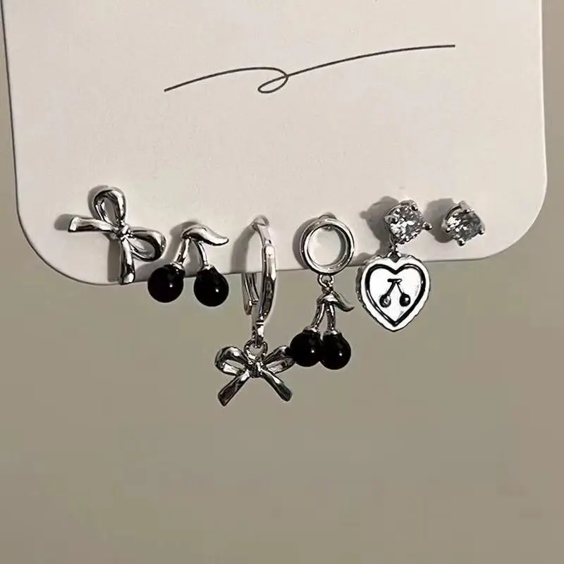 Cool girl! Black butterfly fringe six piece earrings Sweet cool earrings niche design piece earrings buckle earrings female