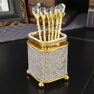 Rhinestone Decor Coffee Spoon Set with Storage Box, 6 Counts/set Exquisite Coffee Spoon, Dessert Spoon, Cake Spoon, Tableware Set for Home Kitchen, Kitchen Set Cutlery