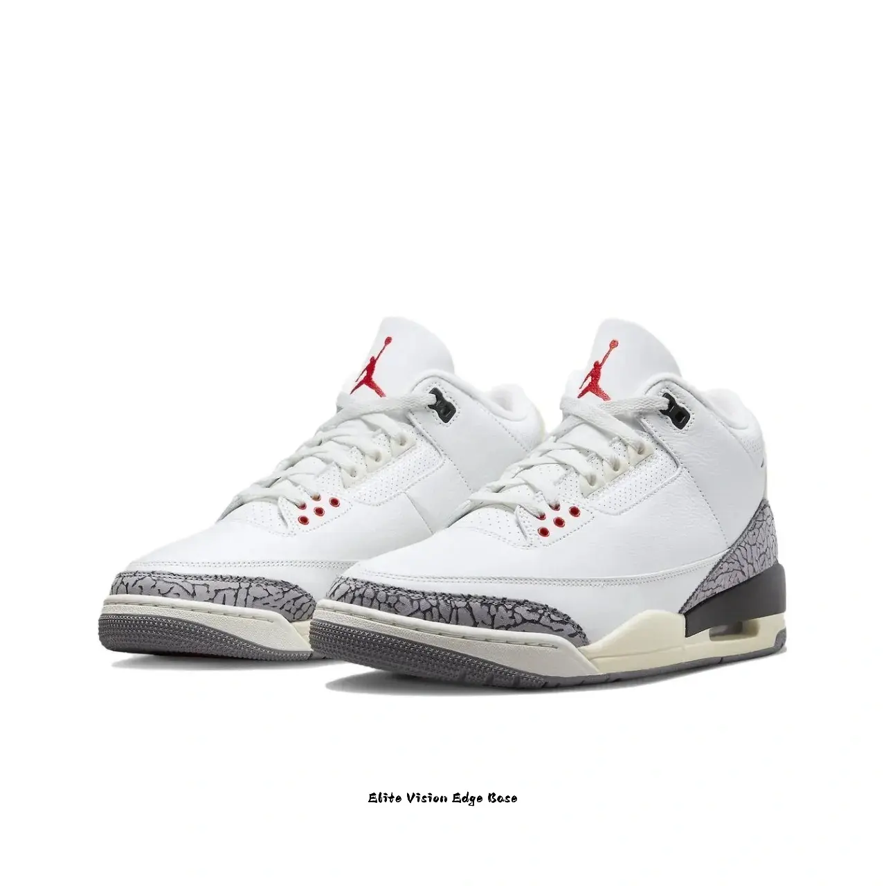 White and Red Leather Mid-Top Sneakers with Grey Elephant Print and Aged Cream Midsole