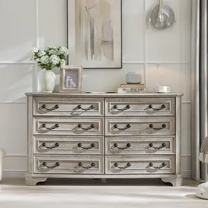 REDLEMON Rustic 8-Drawer Chest – Natural Wood-Grain Veneer, Vintage Design for Bedroom, Living Room, Hallway or Entryway