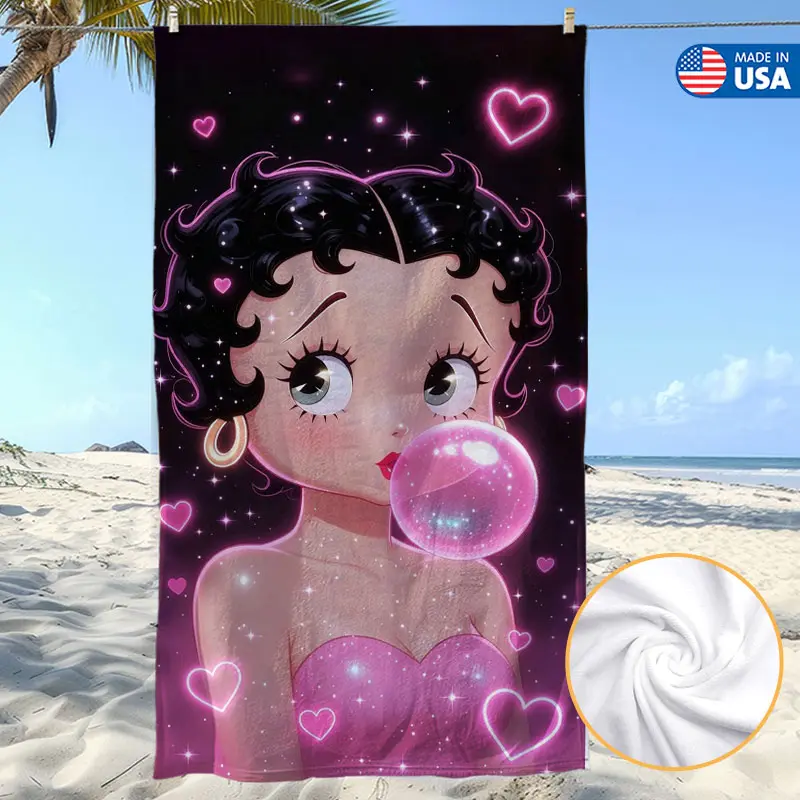 BETTY BOOP Oversized Soft Microfibre Bath Towel (35"x70") - Smooth, Super Absorbent, Lightweight Unisex Cartoon Colorful Drying Towel, Wind & Sun Protection, Ideal for Beach, Travel, Great Gift, Cartoon Bath Towels