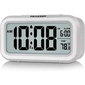 Night Light Digital Alarm Clock Battery Operated with Temperature, Small Clock (White)