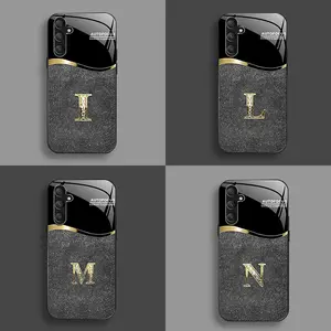 Suitable for [Galaxy S23 Fe] New high-end flashing letter glass mobile phone case New business simple metal paint electroplated glass mobile phone case Affordable anti-fall and anti-fingerprint-888