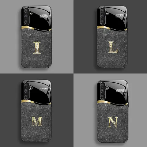 Suitable for [Galaxy S23 Fe] New high-end flashing letter glass mobile phone case New business simple metal paint electroplated glass mobile phone case Affordable anti-fall and anti-fingerprint-888