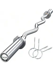 47" Olympi.C EZ Curl Bar,500lb Capacity Heavy Duty Chrome Curling Bar For Biceps Triceps Workout, With 2 Spring Collars, Fits 2" Standard Weight Plates For Home & Gym Strength Training