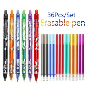 36 pieces of color magic erasable pens With Eraser, Aesthetic Pens, press neutral pen set, 6-color pen core, washable handle, Writing Stationery, office supplies, stationery
