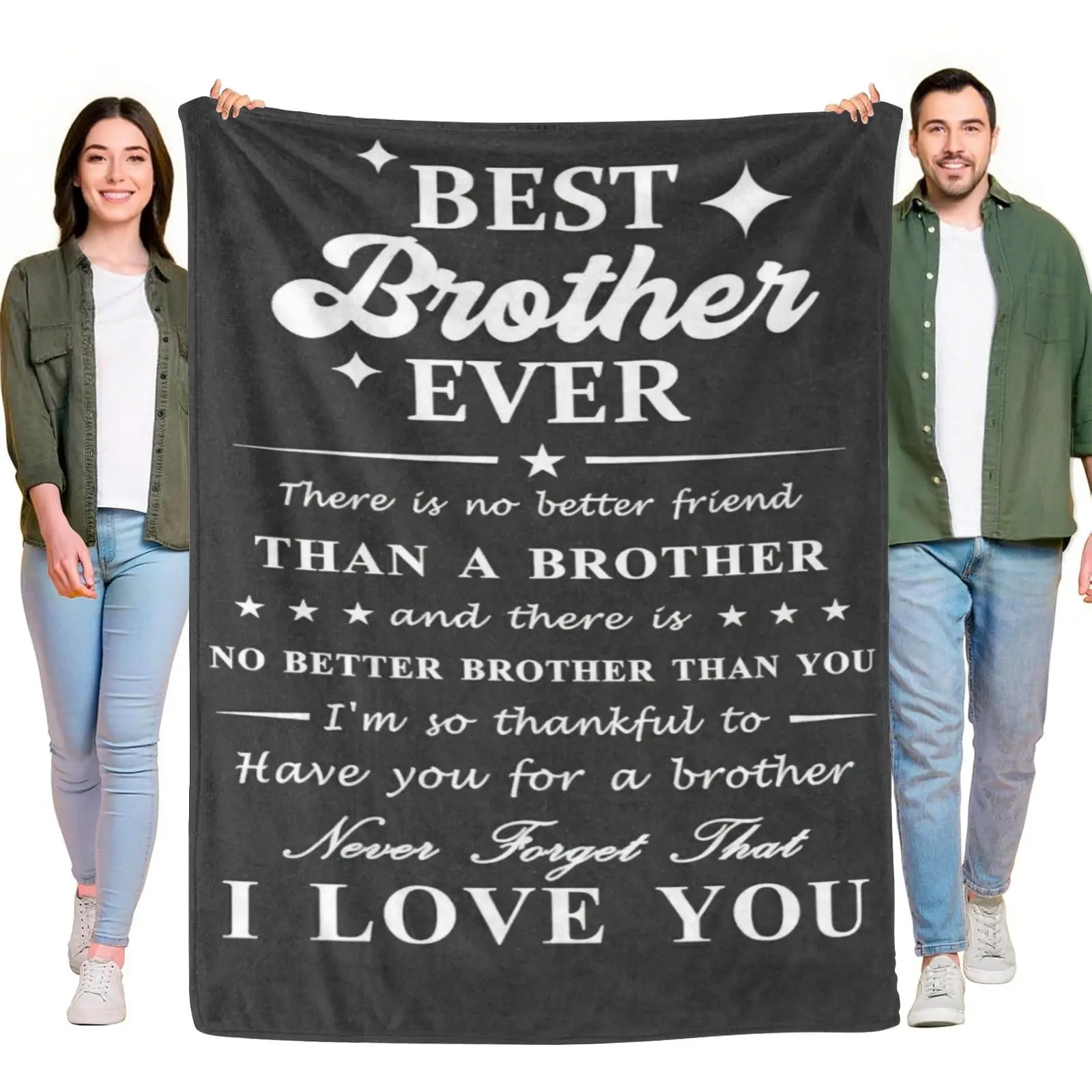 Single Rectangular Softness Focused Black Chalkboard Typography Throw Blanket - Best Brother Ever Thankful Sibling Sentimental Soft Flannel Blanket for Brother Birthday Gift