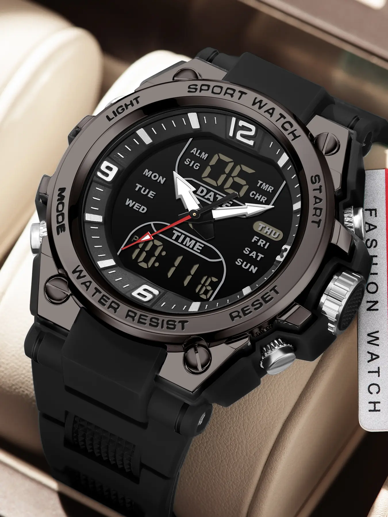 Men's Sporty Analog-Digital Watch, Resin Case, Mineral Glass Dial, Quartz Movement, Waterproof, Luminous Hands & Numbers, Fashionable Waterproof Watch, Quartz Wristwatch, Casual Trendy Wristwatch