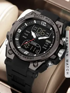 Men's Sporty Analog-Digital Watch, Resin Case, Mineral Glass Dial, Quartz Movement, Waterproof, Luminous Hands & Numbers, Fashionable Waterproof Watch, Quartz Wristwatch, Casual Trendy Wristwatch
