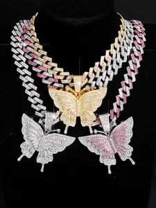 Fashion Hip-Hop Style Colorful Butterfly Pendant Necklace, Unisex Punk Bling Animal Jewelry, Ideal Gift for Friends, Daily Wear Accessory, Fashion Chain Decor