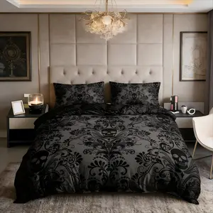 3-Piece Dark Night Skull Print Bedding Set with Zipper, Comfortable Bedding for Bedroom and Guest Room, Includes Duvet Cover + 2 Pillowcases
