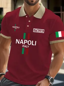 Men's Italian Style Polo Shirt, Naples/milan Design, Gentleman Look, Slim-Fitting Casual Wear, Geometric Pattern, No Ca Prop 65