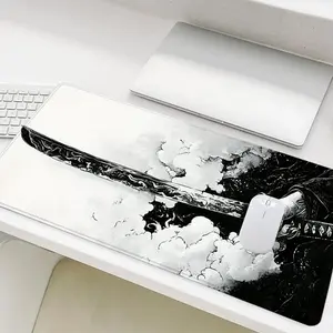 Anime Japanese Katana Pattern Mouse Pad, Rectangle Gaming Mouse Pad, Non-Slip Rubber Base Stitched Edge Desk Pad for Home Office Game Room