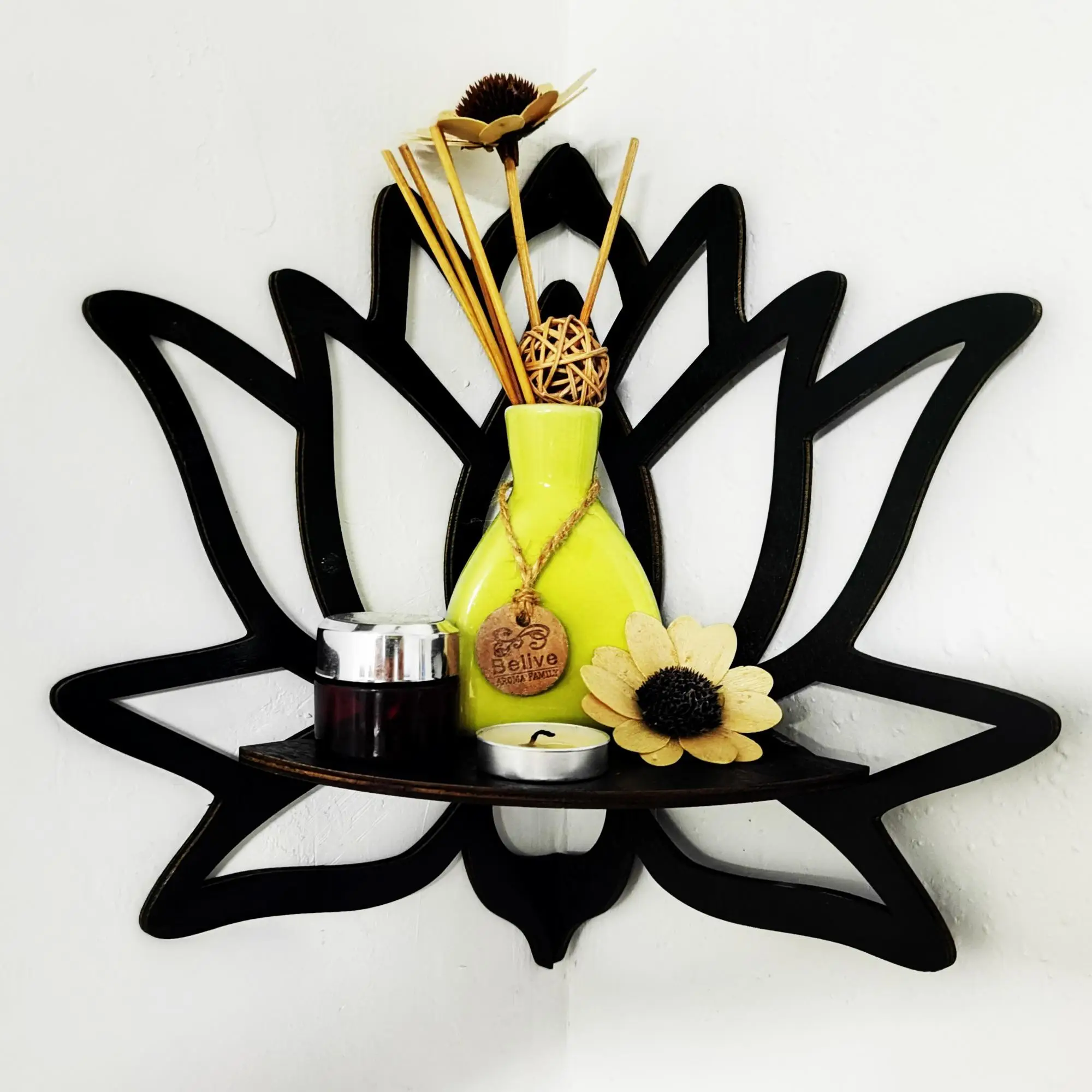 Lotus Shaped Wall Mounted Shelf, Creative Hollow out Design Wall Hanging Decor Rack, Multifunctional Wall Decor for Home Living Room Bedroom, Summer H