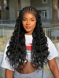 28 Inch Lace Front Cornrow Braided Wig, Pre-Braided Synthetic Hair for Women, Natural Box Braid, Handmade Deep Wave Curly Wig
