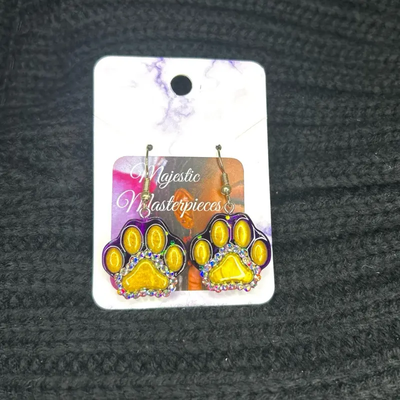 LSU Paw Print Dangle Earrings - Colorful Design