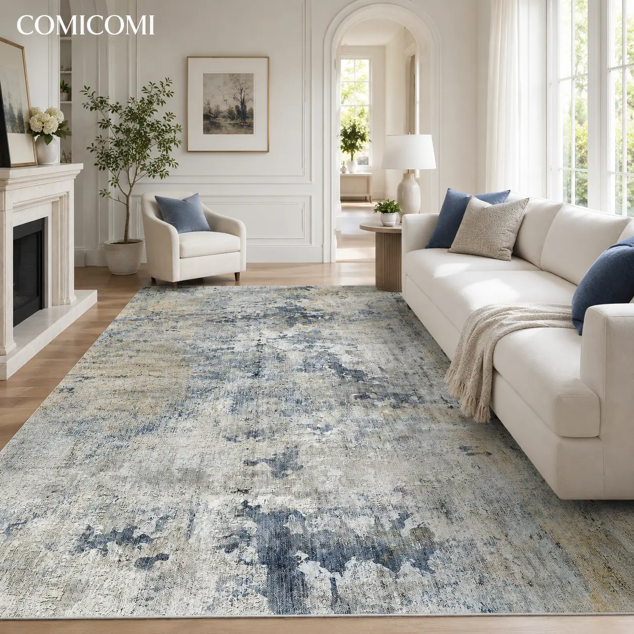 ComiComi Modern Abstract 8x10 Area Rug, Non-Slip, High-Density Low Pile, Machine Washable Rug, Ultra Soft Stain Resistant Rugs for Living Room, Bedroom, Dining Room, Home Decor, SummerSale