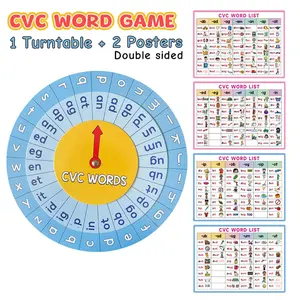 English Word Learning Spinning Wheel, Includes 1 Spinner and 2 Double-Sided Posters, Perfect Educational Gift for Kids
