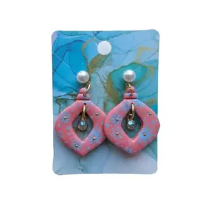 Blushing Bloom Drops Christmas Edition Polymer Clay Earrings with Hand-Painted Blue Snowflakes and Golden Details Festive Elegance Artisanal Craftsmanship