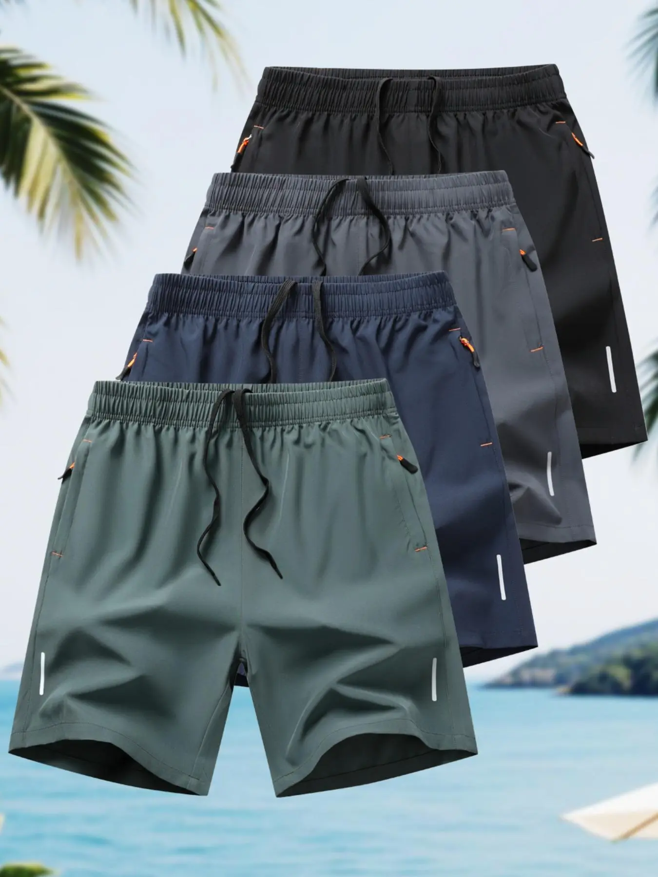 Men's Solid Color Zipper Side Pocket Shorts, Regular Fit Casual Comfy Breathable Shorts for Summer, Men's Bottoms for Daily Wear, Casual Stretch Shorts