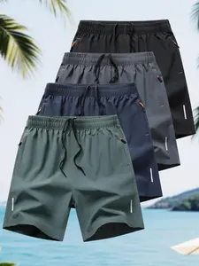 Men's Solid Color Zipper Side Pocket Shorts, Regular Fit Casual Comfy Breathable Shorts for Summer, Men's Bottoms for Daily Wear